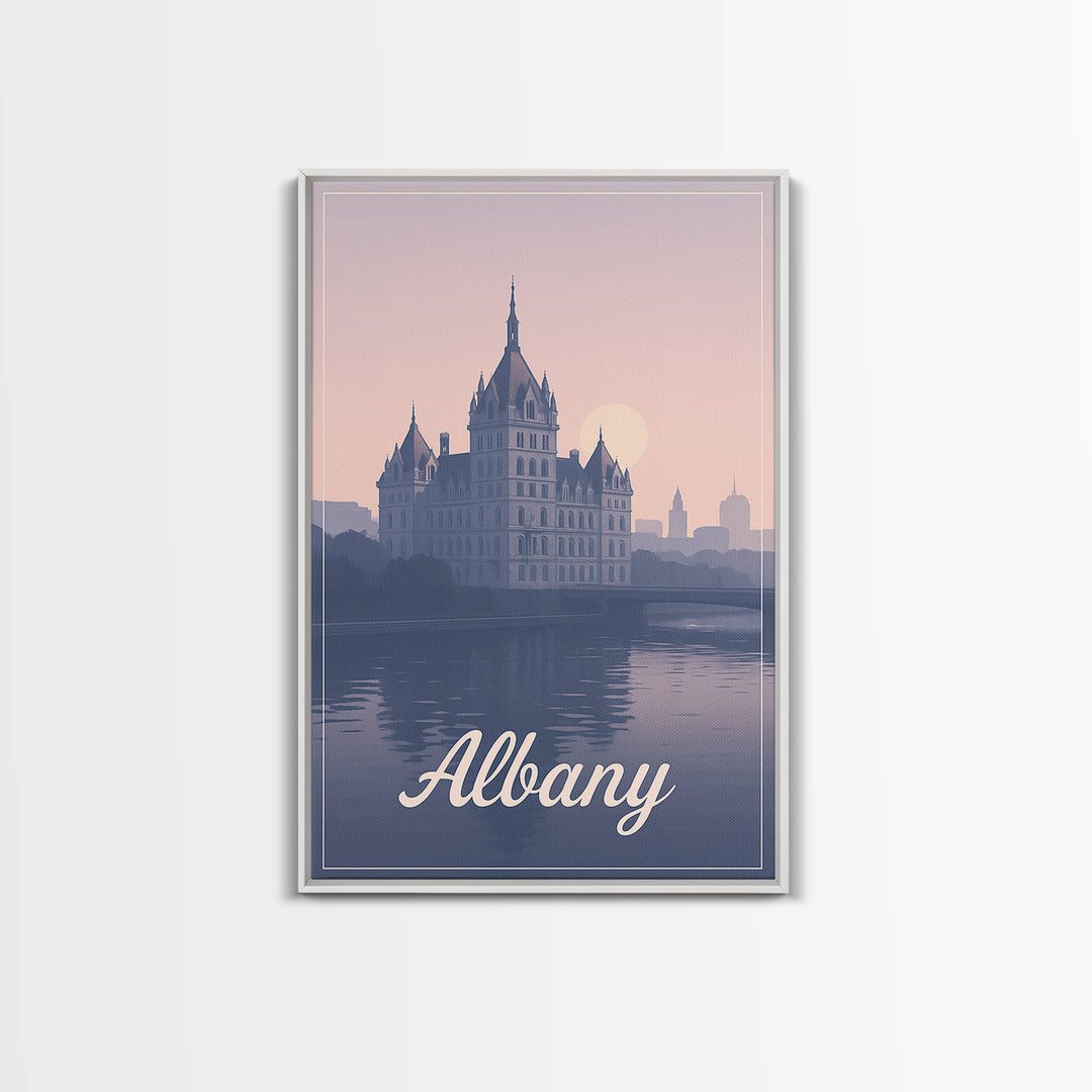 Albany Travel Poster, Framed Canvas Print, Classic Travel Poster Art, Albany Travel Art, Gift For Travelers, Wanderlust Decor, Wall Art