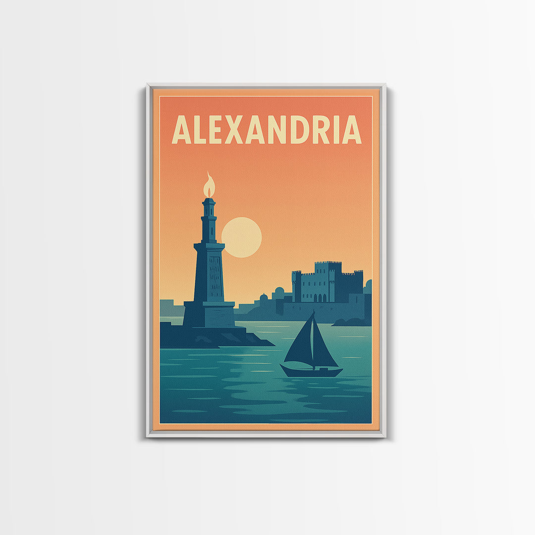 Alexandria Travel Poster, Framed Canvas Print, Classic Travel Poster Art, Alexandria Travel Art, City Illustration, Travel Poster Art