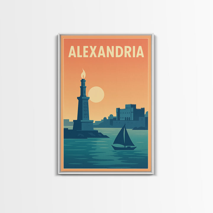 Alexandria Travel Poster, Framed Canvas Print, Classic Travel Poster Art, Alexandria Travel Art, City Illustration, Travel Poster Art
