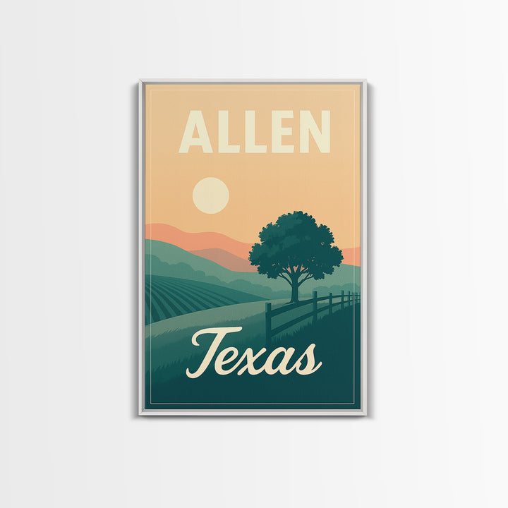 Allen Travel Poster, Framed Canvas Print, Vintage Travel Poster Art, Allen City Art, Vintage Travel Print, Travel Wall Art, City Poster