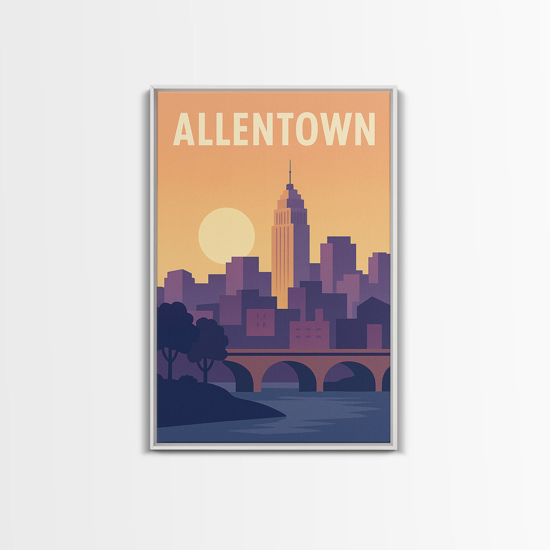 Allentown Travel Poster, Framed Canvas Print, Vintage Travel Poster Art, Allentown Art Print, Vintage City Art, Travel Art Print
