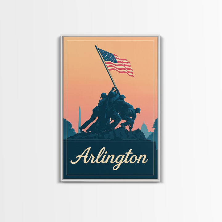 Arlington Texas Travel Poster, Framed Canvas Print, Mid Century City Wall Art, Arlington Wall Art, Eclectic Wall Decor, City Illustration
