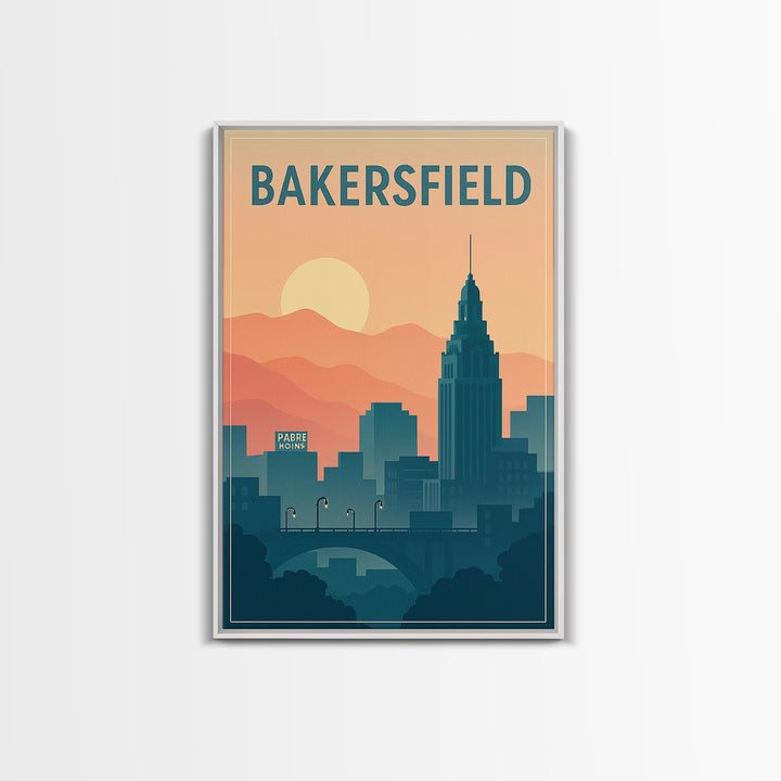Bakersfield Travel Poster, Canvas Print, Classic Travel Poster Art, Bakersfield Poster Print, City Illustration, Vintage Travel Art