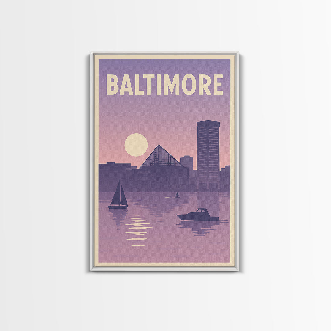 Baltimore Maryland Travel Poster, Canvas Print, Retro Sunset Skyline Art, Baltimore City Art, Travel Print, Vintage City Art, Wall Art