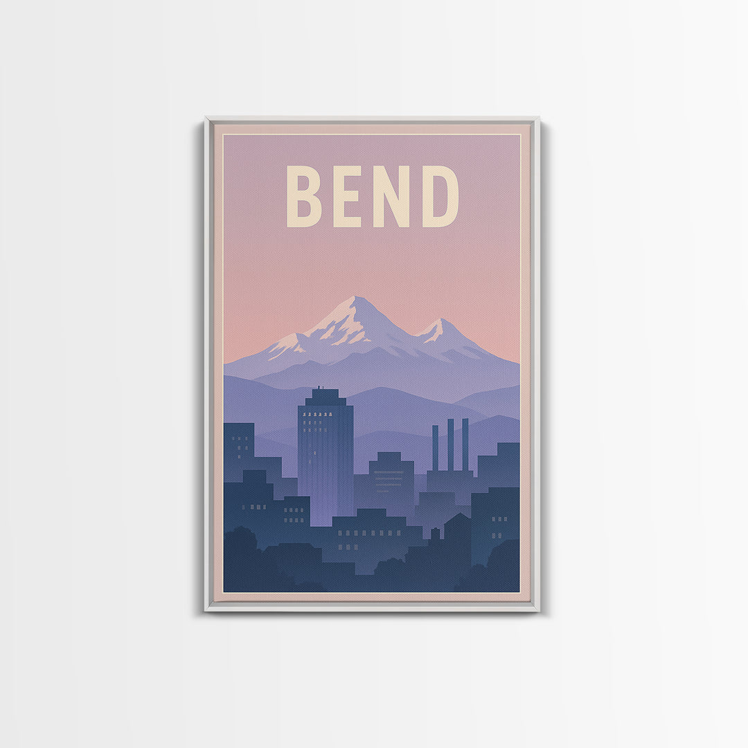 Bend Oregon Travel Poster, Framed Canvas Print, Mid Century City Wall Art, Bend Poster Print, Vintage Travel Art, Fine Art Print, Wall Art