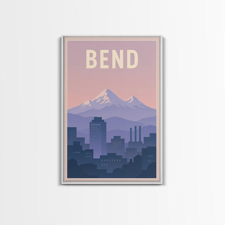 Bend Oregon Travel Poster, Framed Canvas Print, Mid Century City Wall Art, Bend Poster Print, Vintage Travel Art, Fine Art Print, Wall Art