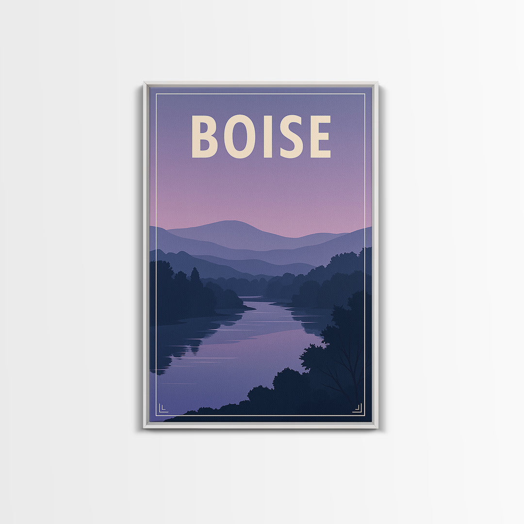 Boise Idaho Travel Poster, Canvas Print, Retro Sunset Skyline Art, Boise Art Print, Wall Decor, Mid Century Wall Art, Travel Poster Art