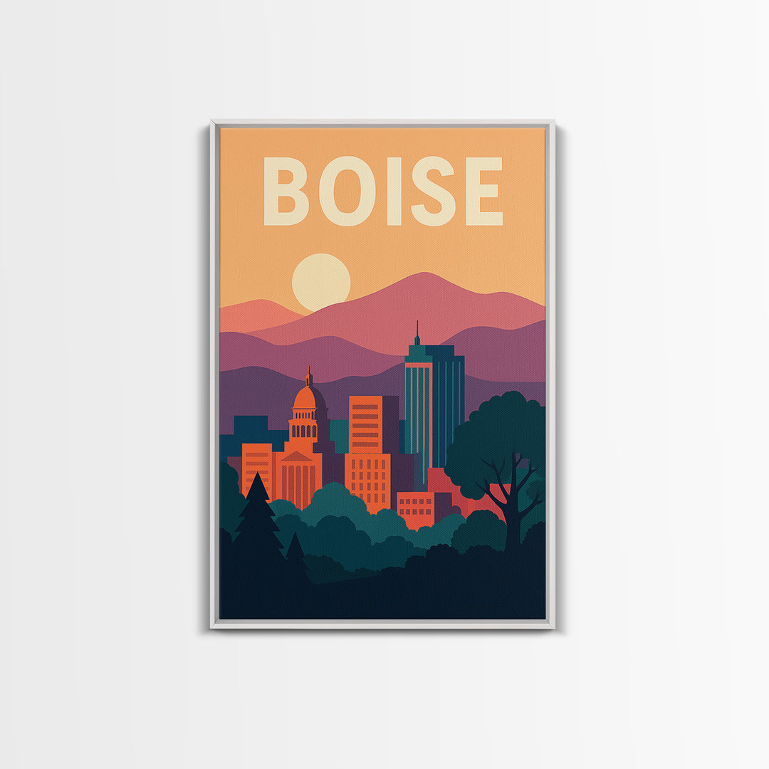 Boise Travel Poster, Framed Canvas Print, Classic Travel Poster Art, Boise Poster Print, Gift For Travelers, Living Room Wall Art