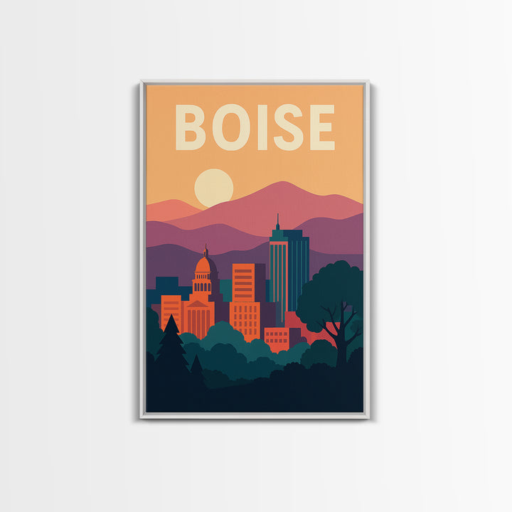 Boise Travel Poster, Framed Canvas Print, Classic Travel Poster Art, Boise Poster Print, Gift For Travelers, Living Room Wall Art
