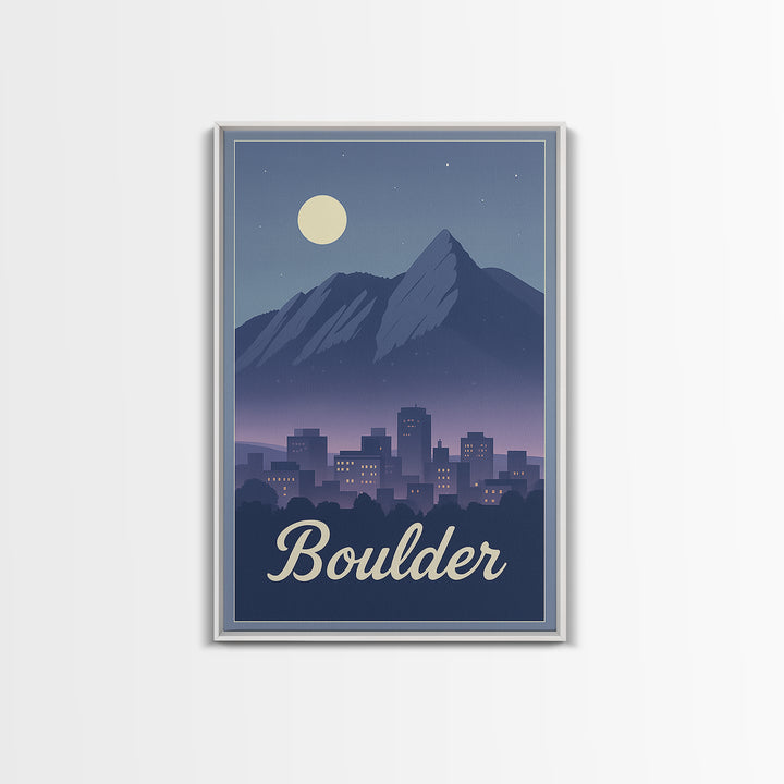 Boulder Travel Poster, Framed Canvas Print, Retro Sunset Skyline Art, Boulder Wall Art, Gift For Travelers, Modern Wall Decor, Wall Art