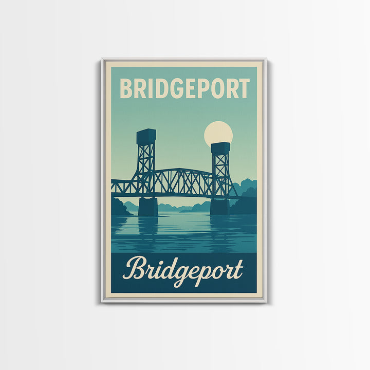 Bridgeport Connecticut Travel Poster, Canvas Print, Retro Sunset Skyline Art, Bridgeport Wall Art, City Travel Prints, Travel Poster Art