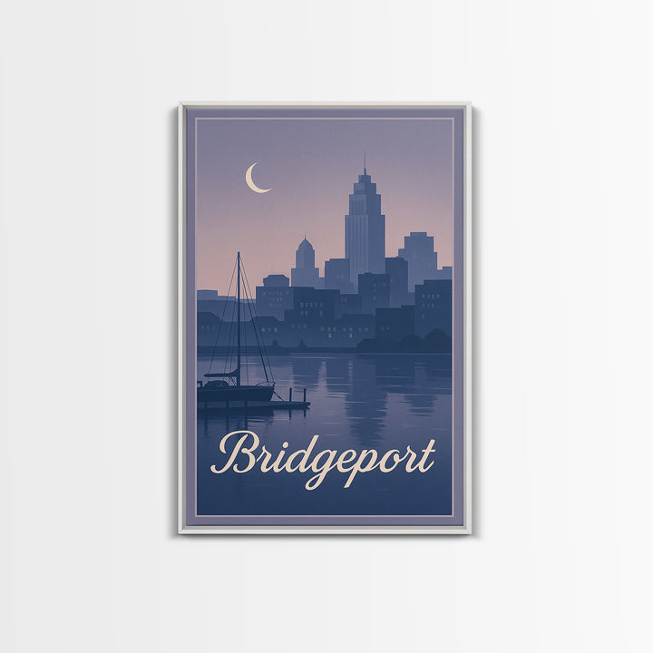 Bridgeport Travel Poster, Framed Canvas Print, Mid Century City Wall Art, Bridgeport City Art, Wanderlust Decor, Retro Travel Print