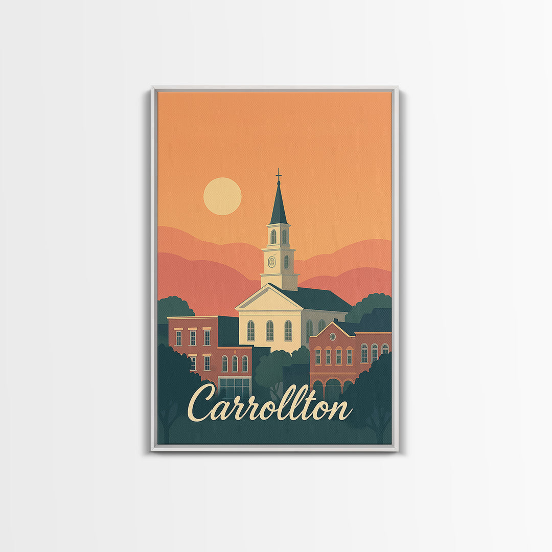 Carrollton Texas Travel Poster, Canvas Print, Mid Century City Wall Art, Carrollton Travel Art, Travel Poster Art, Vintage Travel Art
