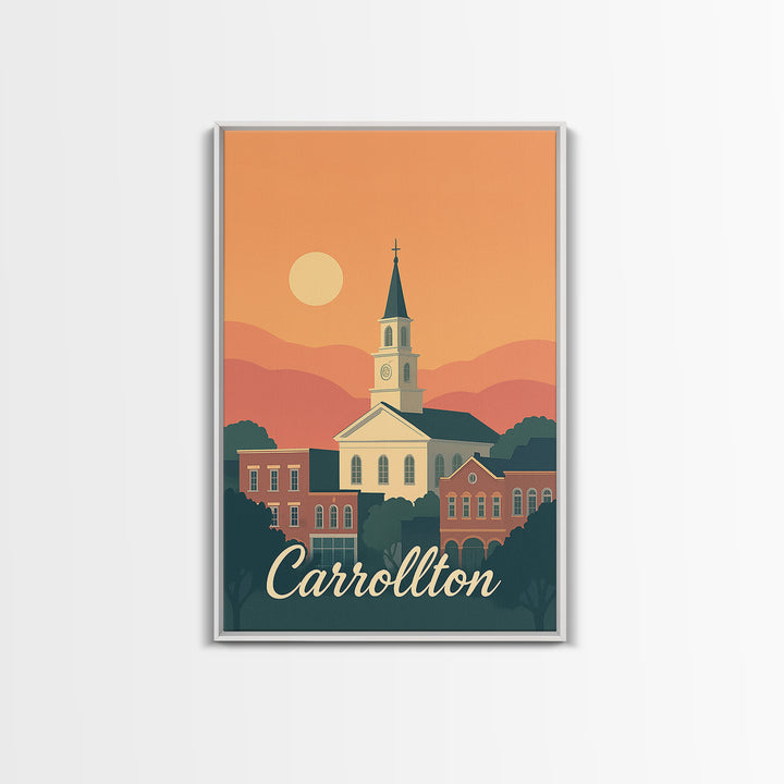 Carrollton Texas Travel Poster, Canvas Print, Mid Century City Wall Art, Carrollton Travel Art, Travel Poster Art, Vintage Travel Art