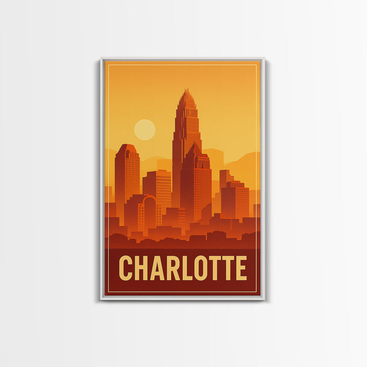 Charlotte North Carolina Travel Poster, Canvas Print, Classic Poster Art, Charlotte Art Print, Wall Decor, Wanderlust Decor, Landscape Art