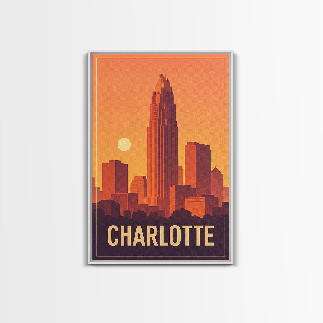 Charlotte Travel Poster, Framed Canvas Print, Classic Travel Poster Art, Charlotte Art Print, Home Office Decor, Mid Century Wall Art
