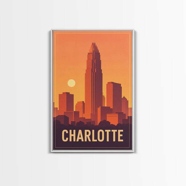 Charlotte Travel Poster, Framed Canvas Print, Classic Travel Poster Art, Charlotte Art Print, Home Office Decor, Mid Century Wall Art