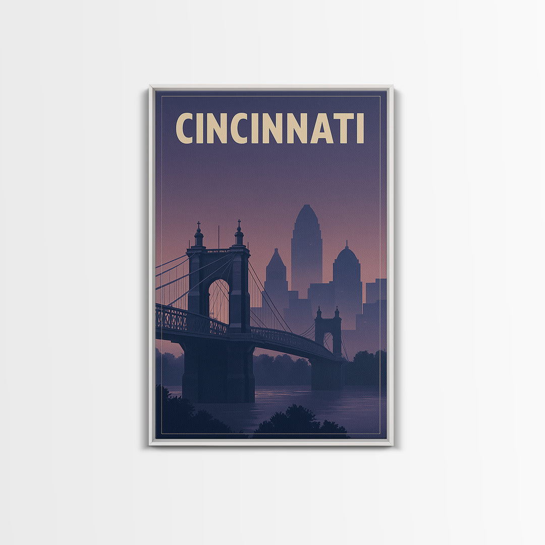 Cincinnati Ohio Travel Poster, Framed Canvas Print, Classic Travel Poster Art, Cincinnati Wall Art, Mid Century Wall Art, Travel Poster Set