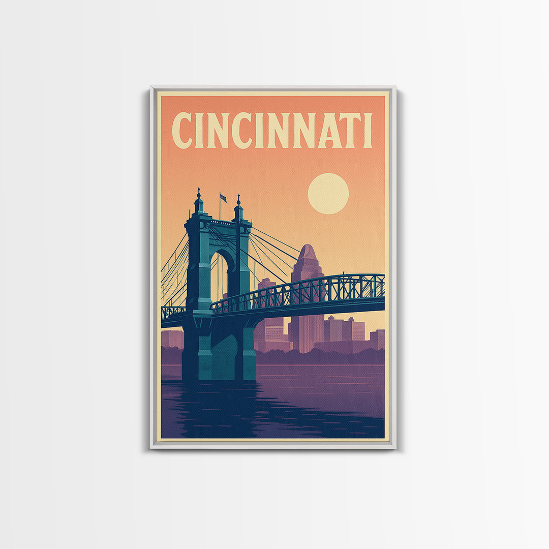 Cincinnati Travel Poster, Canvas Print, Mid Century City Wall Art, Cincinnati Wall Art, Gift For Travelers, Travel Art Print, Art Print