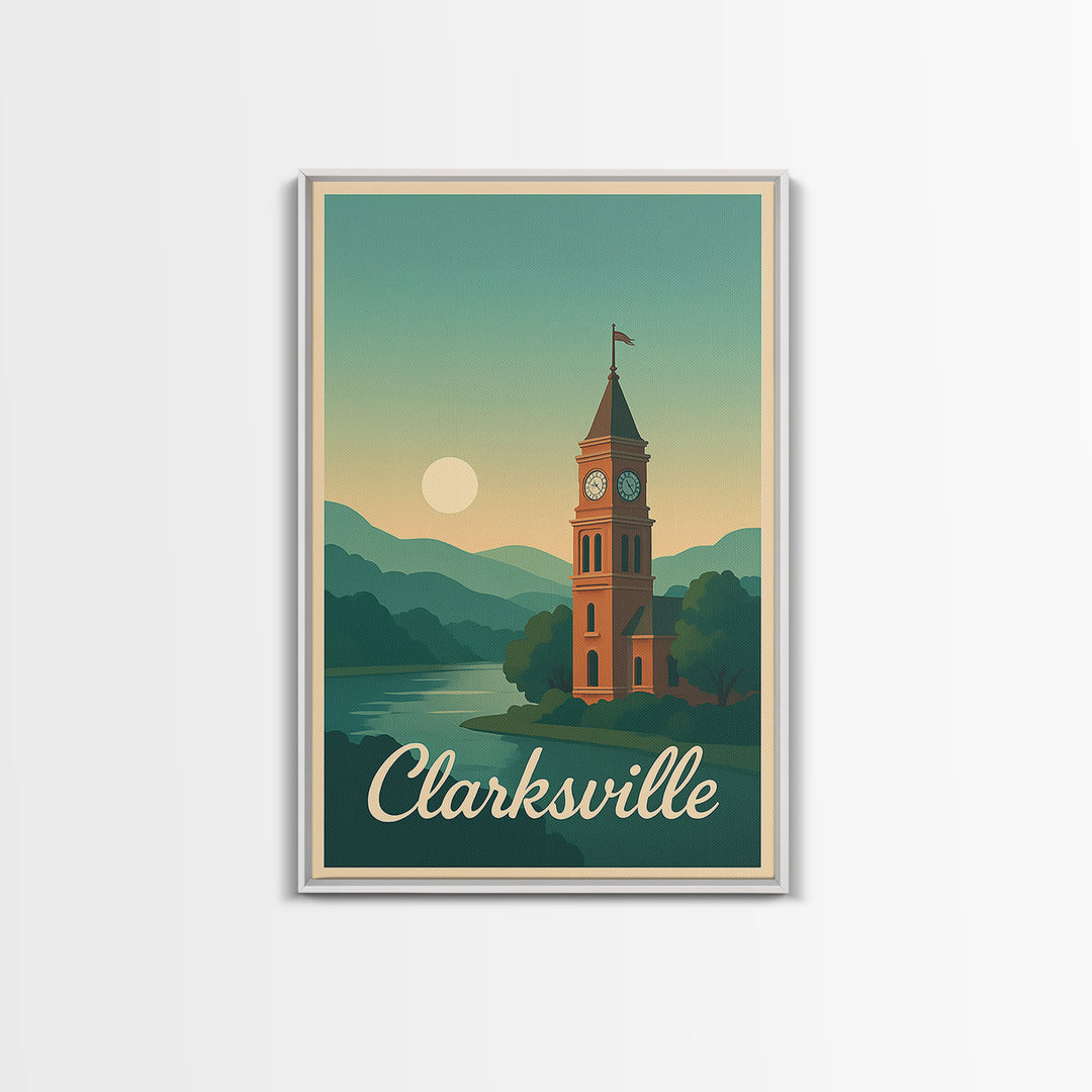 Clarksville Tennessee Travel Poster, Canvas Print, Mid Century City Wall Art, Clarksville Poster Print, Wall Decor, Mid Century Wall Art