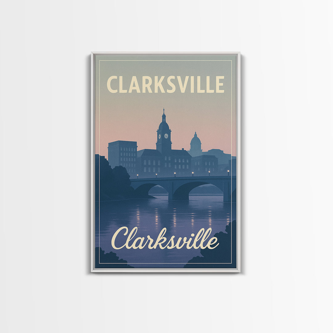 Clarksville Travel Poster, Canvas Print, Classic Travel Poster Art, Clarksville Wall Art, Retro Travel Print, Home Office Decor