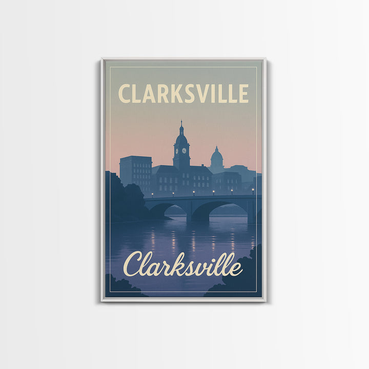 Clarksville Travel Poster, Canvas Print, Classic Travel Poster Art, Clarksville Wall Art, Retro Travel Print, Home Office Decor