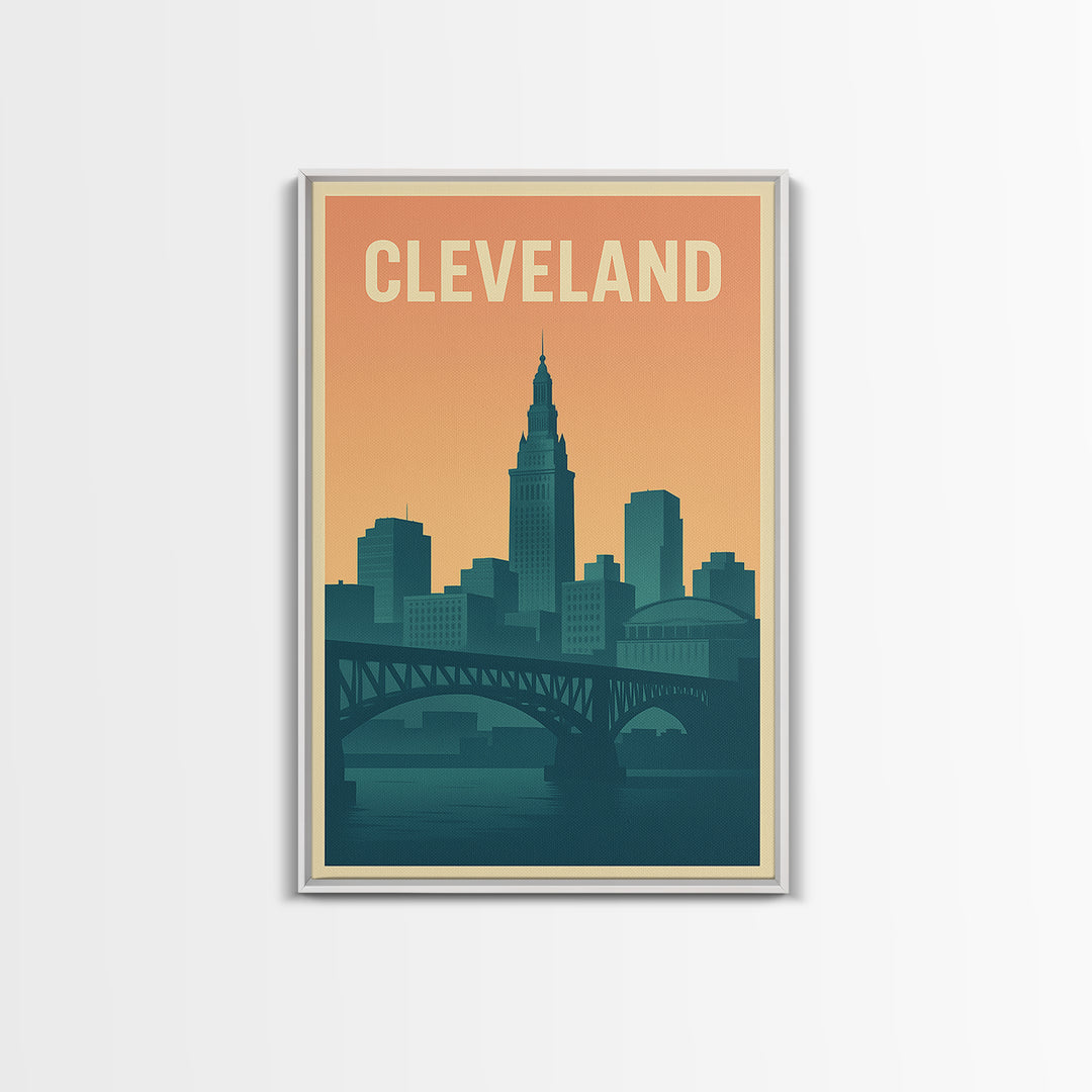 Cleveland Ohio Travel Poster, Canvas Print, Classic Travel Poster Art, Cleveland City Art, Travel Art Print, Wanderlust Decor, Wall Decor