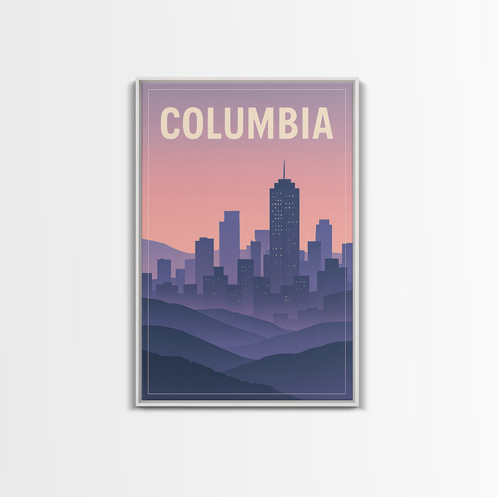 Columbia South Carolina Travel Poster, Canvas Print, Retro Sunset Skyline Art, Columbia City Art, Watercolor Skyline, Gift For Travelers