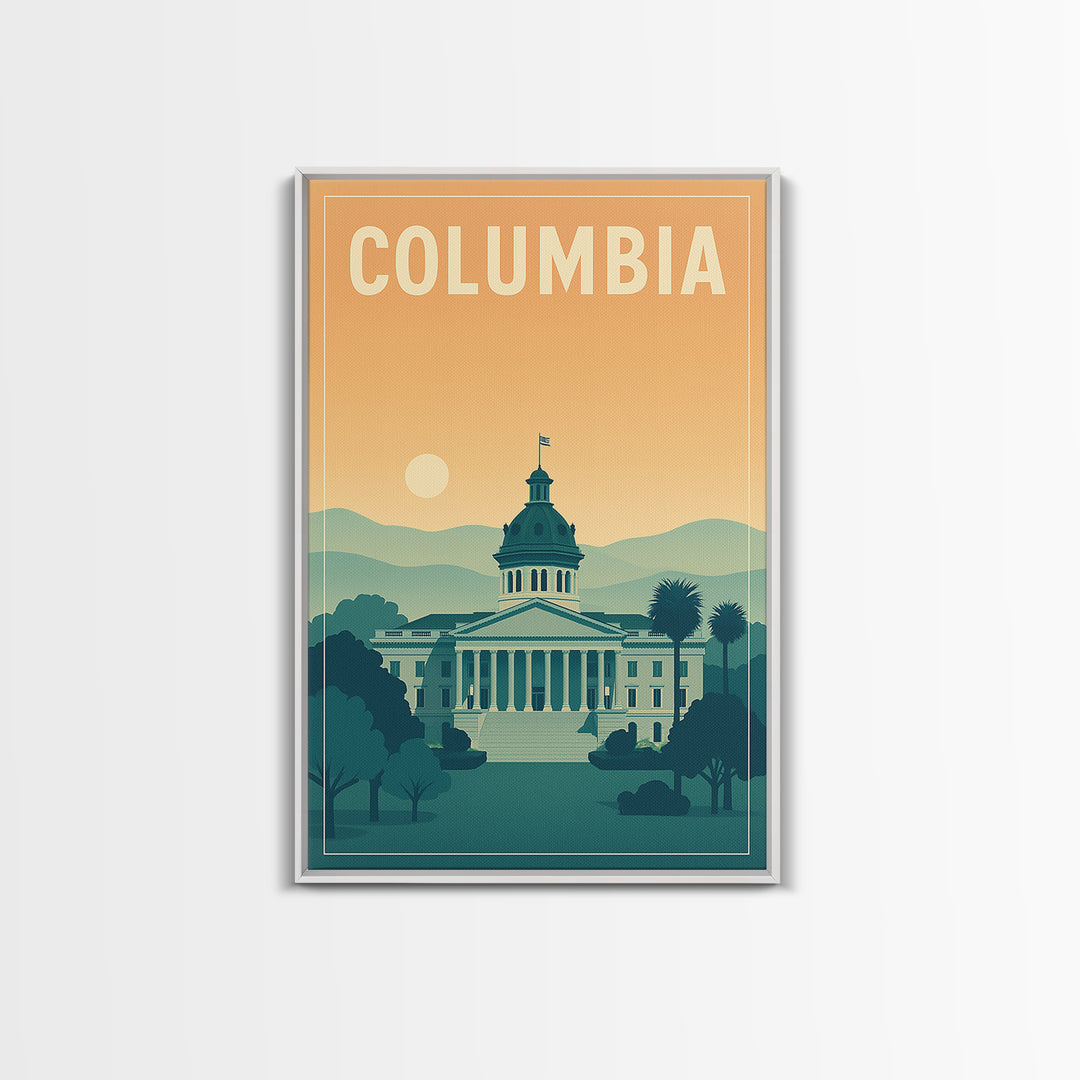 Columbia Travel Poster, Framed Canvas Print, Classic Travel Poster Art, Columbia City Art, Gift For Travelers, Travel Wall Decor