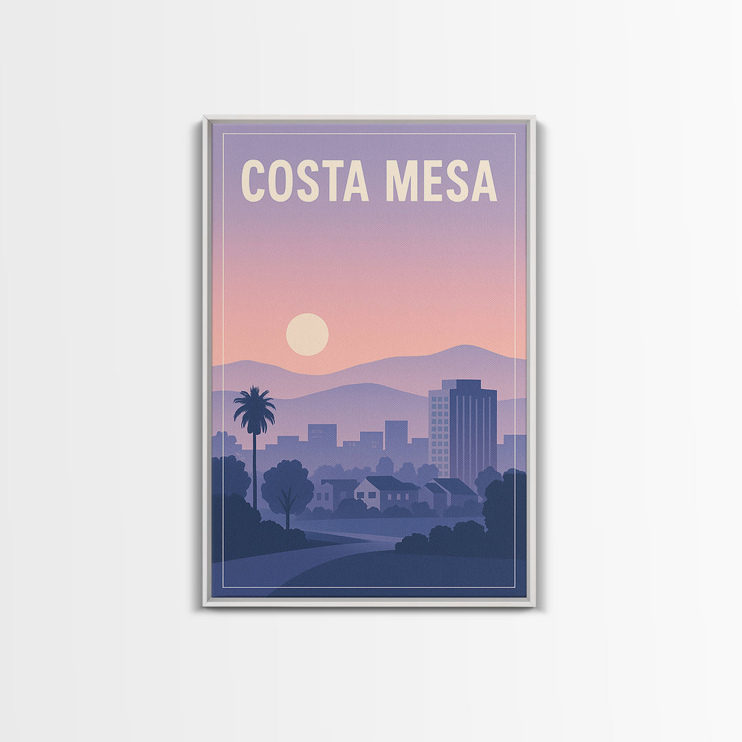 Costa Mesa California Travel Poster, Canvas Print, Mid Century City Wall Art, Costa Mesa City Art, Art Print, Watercolor Downtown Skyline