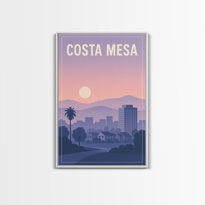 Costa Mesa California Travel Poster, Canvas Print, Mid Century City Wall Art, Costa Mesa City Art, Art Print, Watercolor Downtown Skyline