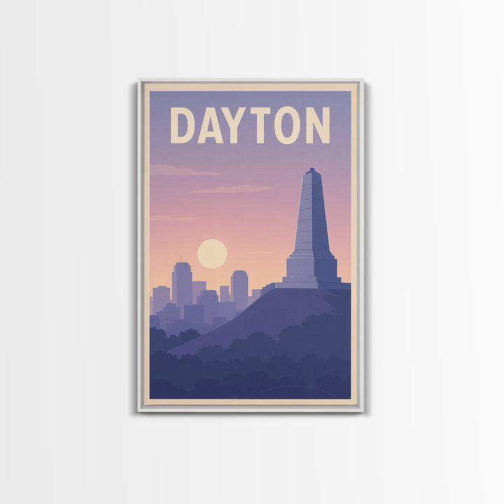 Dayton Ohio Travel Poster, Framed Canvas Print, Mid Century City Wall Art, Dayton Poster Print, Watercolor City Skyline, Retro Travel Print