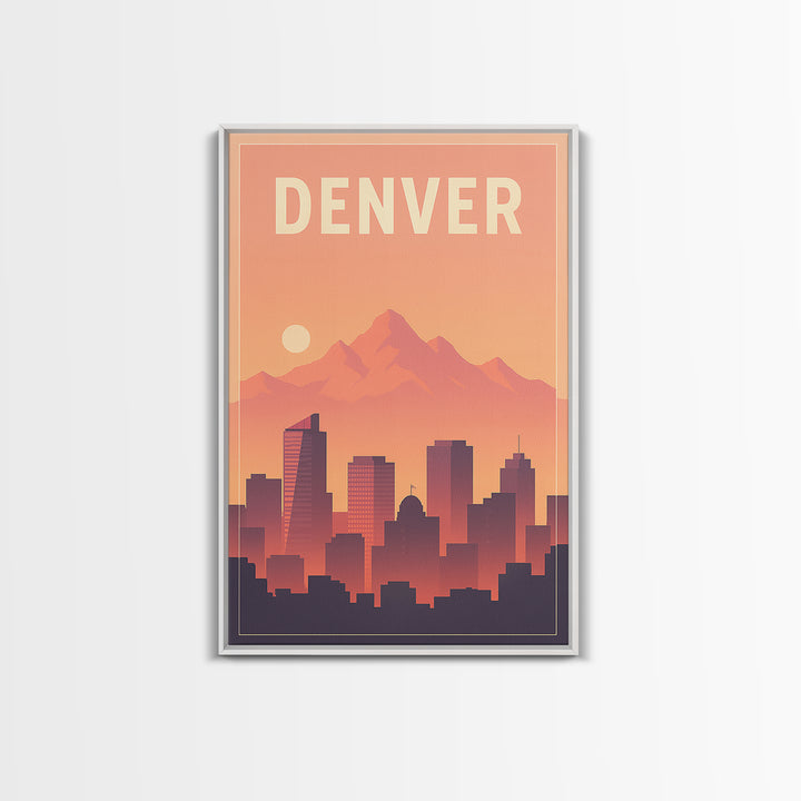 Denver Travel Poster, Framed Canvas Print, Retro Sunset Skyline Art, Denver Poster Print, Travel Poster Set, Travel Art Print, Wall Art