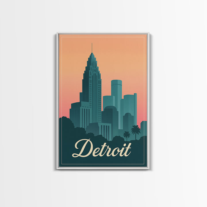 Detroit Michigan Travel Poster, Framed Canvas Print, Classic Travel Poster Art, Detroit City Art, Vintage City Art, Vintage Travel Art