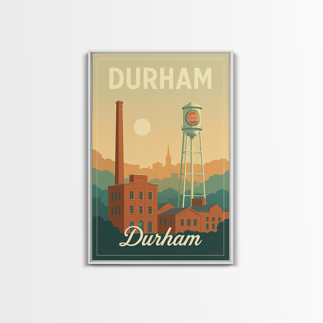 Durham North Carolina Travel Poster, Canvas Print, Mid Century City Wall Art, Durham Print, Travel Prints, Travel Poster Set