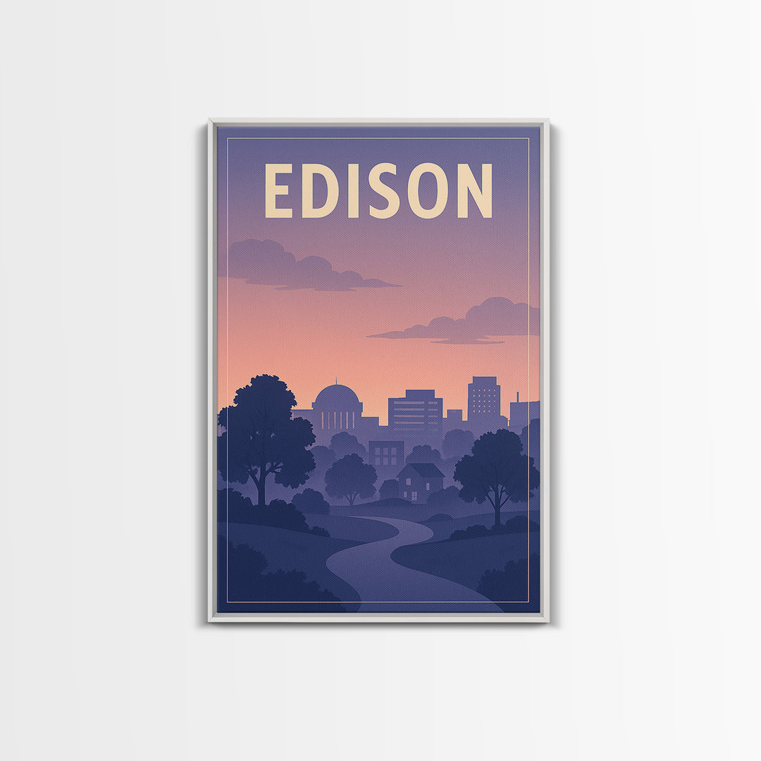 Edison New Jersey Travel Poster, Canvas Print, Mid Century City Wall Art, Edison Wall Art, City Art Print, Office Decor, Travel Print