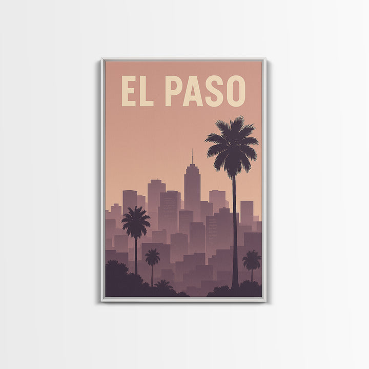 El Paso Travel Poster, Framed Canvas Print, Retro Sunset Skyline Art, El Paso Travel Art, Fine Art Print, Travel Wall Decor, City Poster