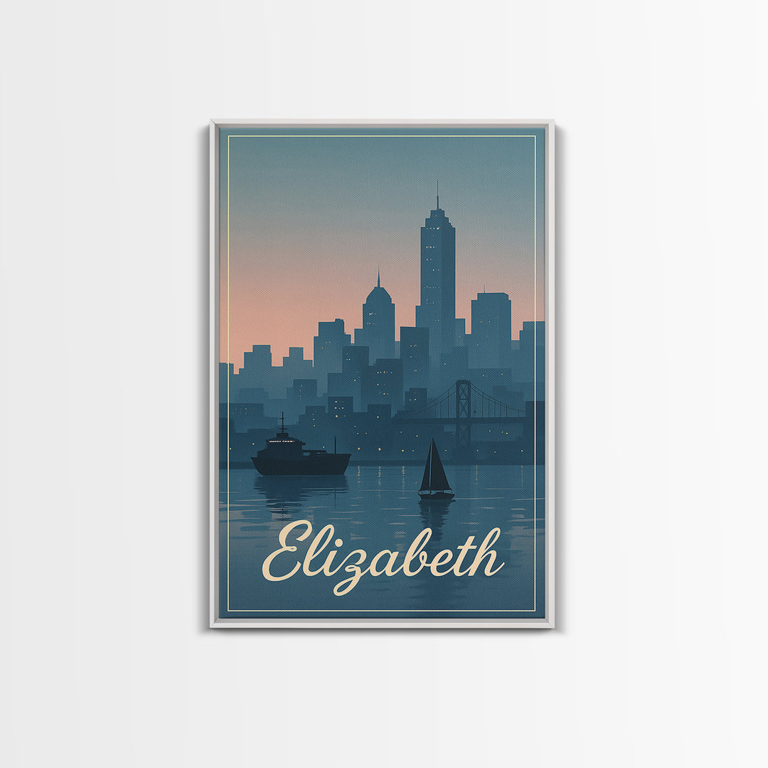 Elizabeth Travel Poster, Canvas Print, Mid Century City Wall Art, Elizabeth Poster Print, Vintage Travel Print, Travel Poster Art