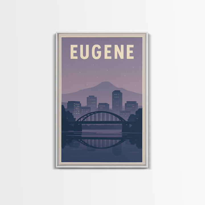 Eugene Oregon Travel Poster, Canvas Print, Retro Sunset Skyline Art, Eugene Travel Art, City Illustration, Living Room Wall Art, City Poster