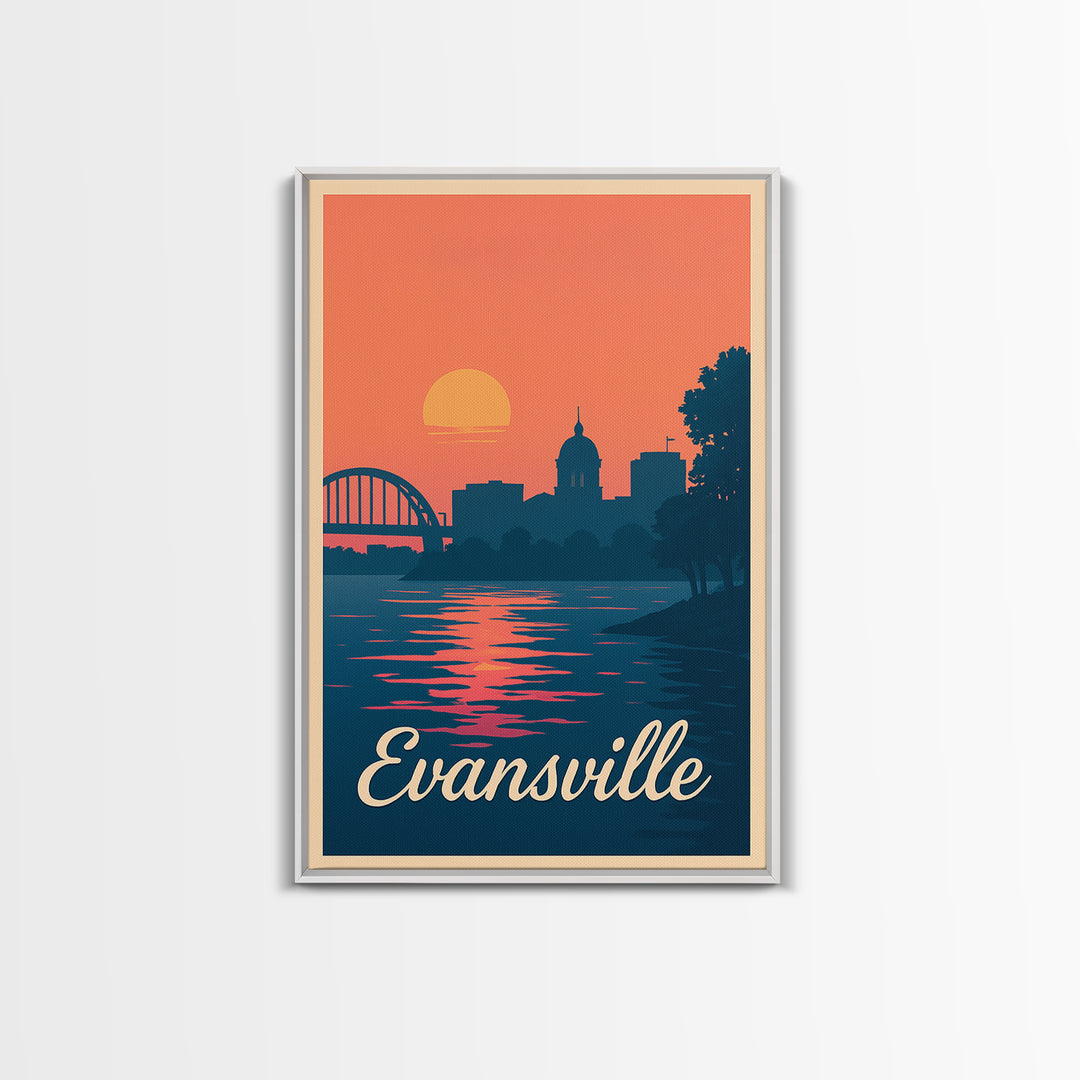 Evansville Indiana Travel Poster, Framed Canvas Print, Classic Travel Poster Art, Evansville City Art, City Travel Prints, Fine Art Print