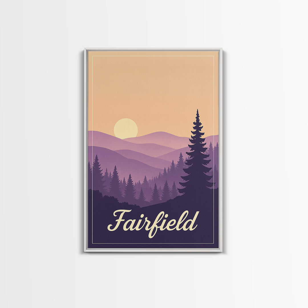 Fairfield California Travel Poster, Canvas Print, Mid Century City Wall Art, Fairfield Travel Art, Home Office Decor, Travel Wall Decor