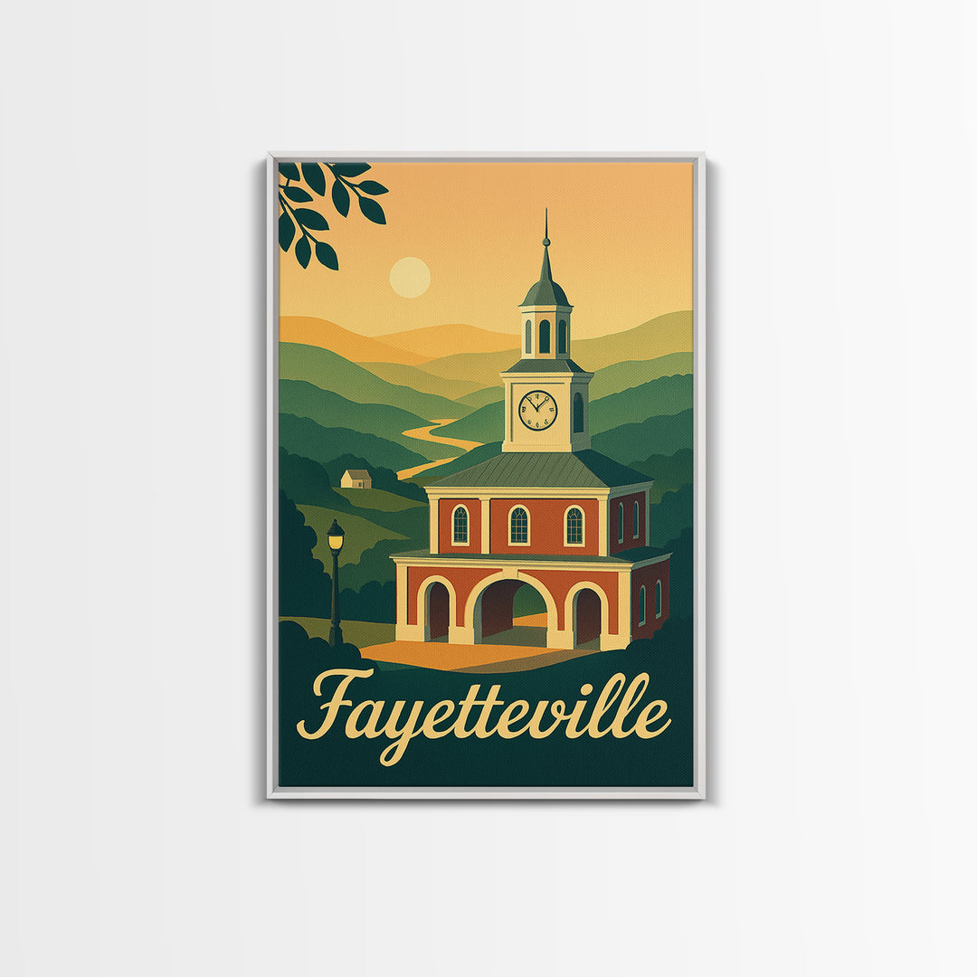 Fayetteville North Carolina Travel Poster, Canvas Print, Mid Century City Wall Art, Fayetteville Poster Print, City Illustration, Art Print