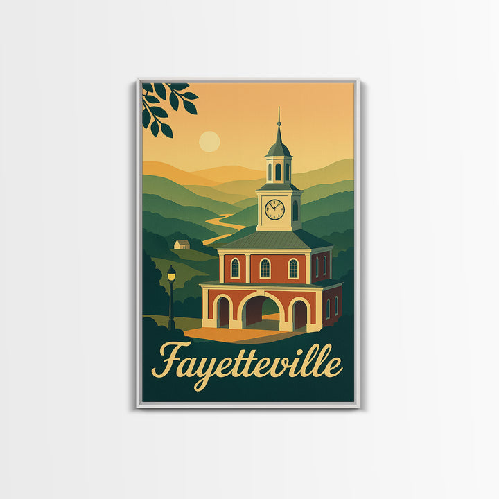 Fayetteville North Carolina Travel Poster, Canvas Print, Mid Century City Wall Art, Fayetteville Poster Print, City Illustration, Art Print