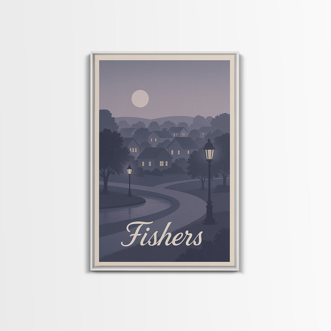 Fishers Travel Poster, Canvas Print, Retro Sunset Skyline Art, Fishers Art Print, Travel Poster Art, Retro Travel Print, Gift For Travelers