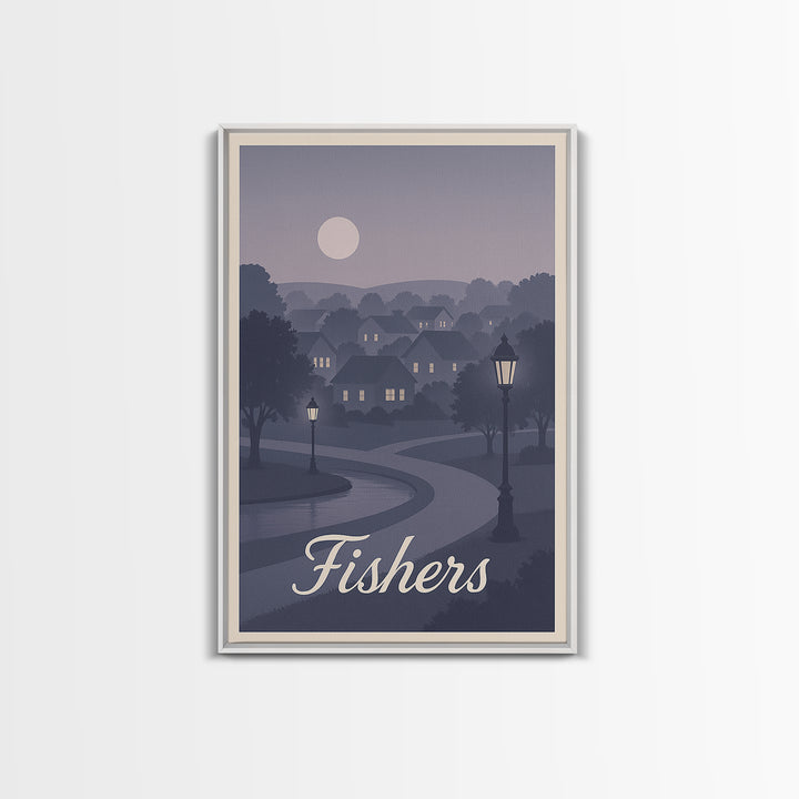 Fishers Travel Poster, Canvas Print, Retro Sunset Skyline Art, Fishers Art Print, Travel Poster Art, Retro Travel Print, Gift For Travelers