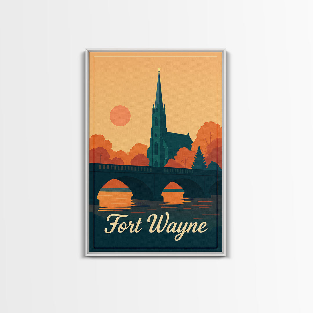 Fort Wayne Indiana Travel Poster, Canvas Print, Classic Travel Poster Art, Fort Wayne Poster Print, Travel Wall Decor, City Travel Prints