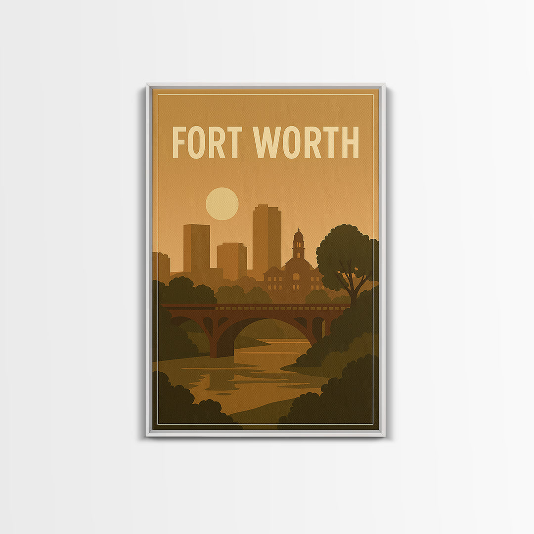 Fort Worth Texas Travel Poster, Canvas Print, Mid Century City Wall Art, Fort Worth Poster Print, Fine Art Print, Modern Wall Decor