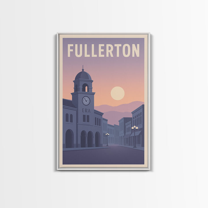 Fullerton California Travel Poster, Canvas Print, Retro Sunset Skyline Art, Fullerton Poster Print, Wanderlust Decor, Gift For Travelers
