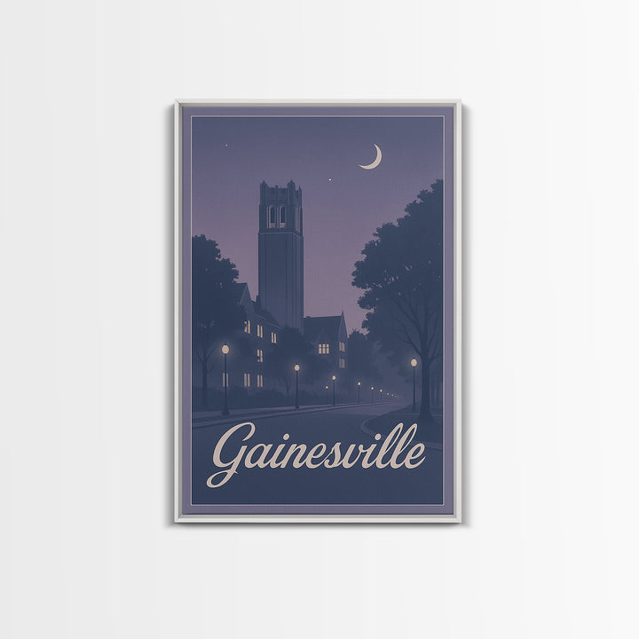 Gainesville Travel Poster, Canvas Print, Retro Sunset Skyline Art, Gainesville Poster Print, Watercolor Cityscape, Modern Wall Decor