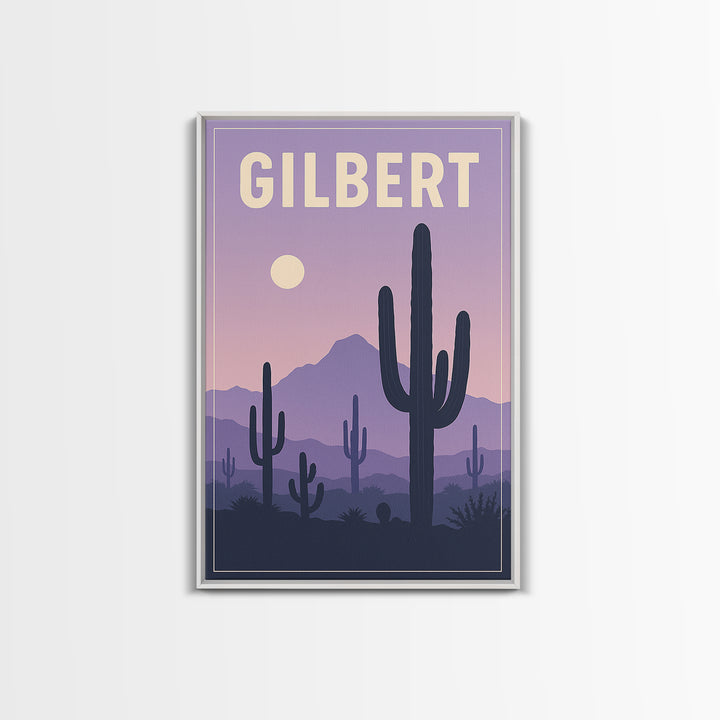 Gilbert Arizona Travel Poster, Canvas Print, Vintage Poster Art, Gilbert Wall Art, Mid Century Wall Art, Travel Art Print, City Illustration